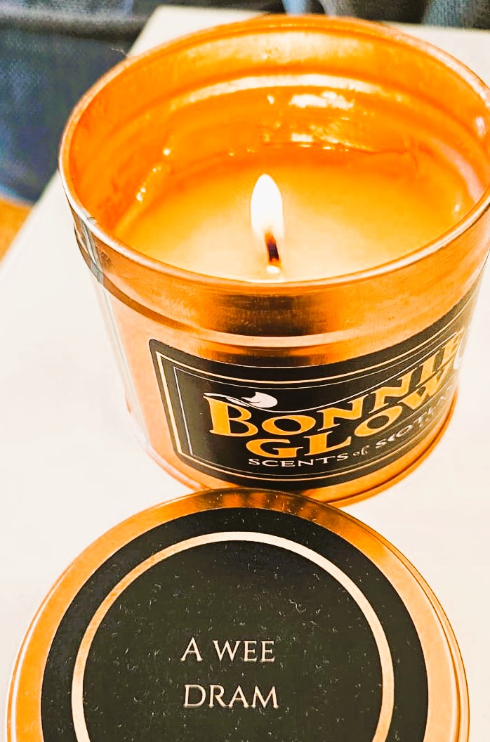 Lit A Wee Dram candle with peat smoke and liqueur fragrance